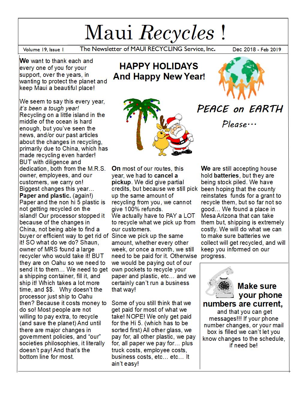 Maui Recycling Service Newsletter